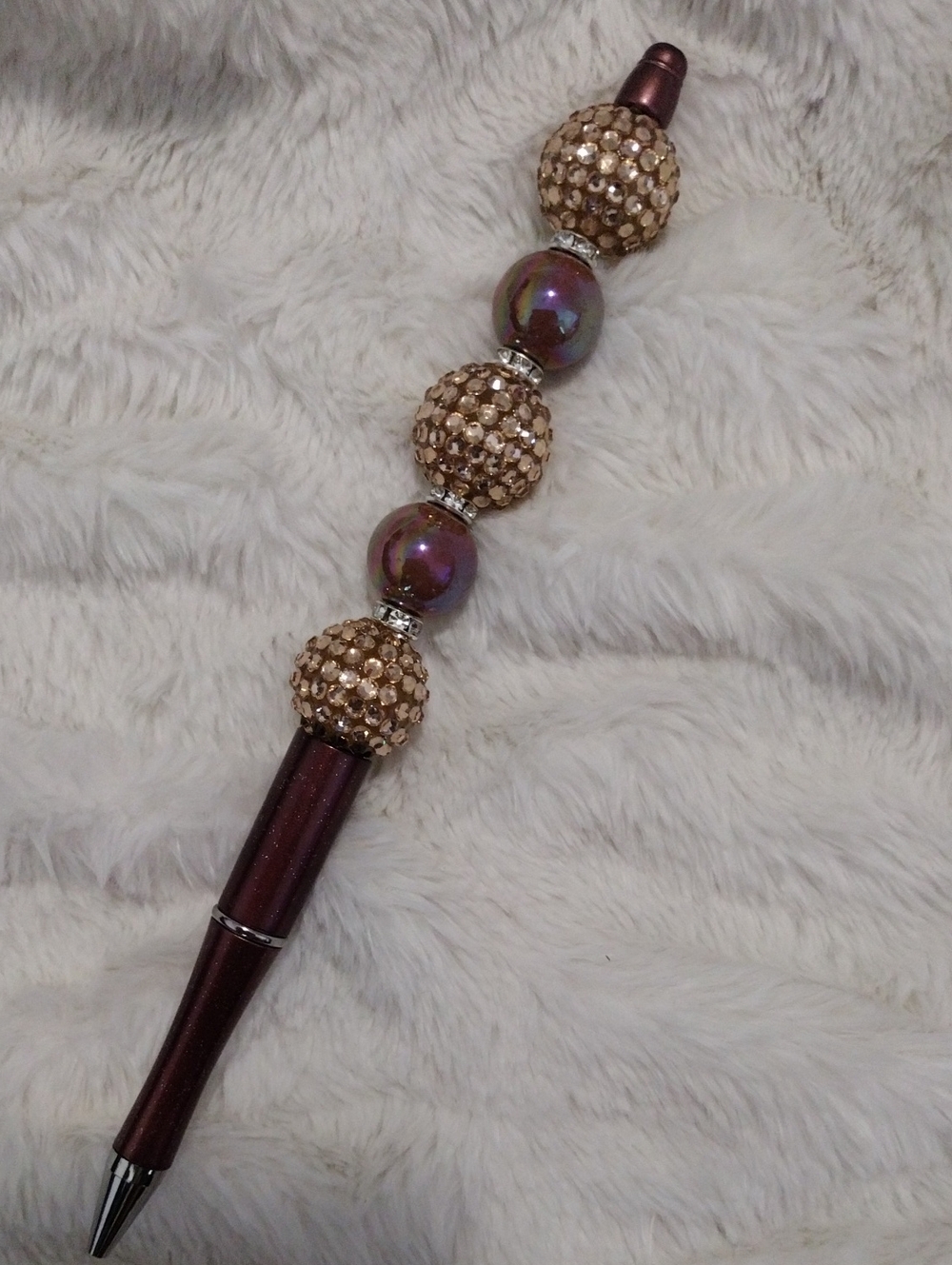 Champagne & Brown Crystal Beaded Ballpoint Pen